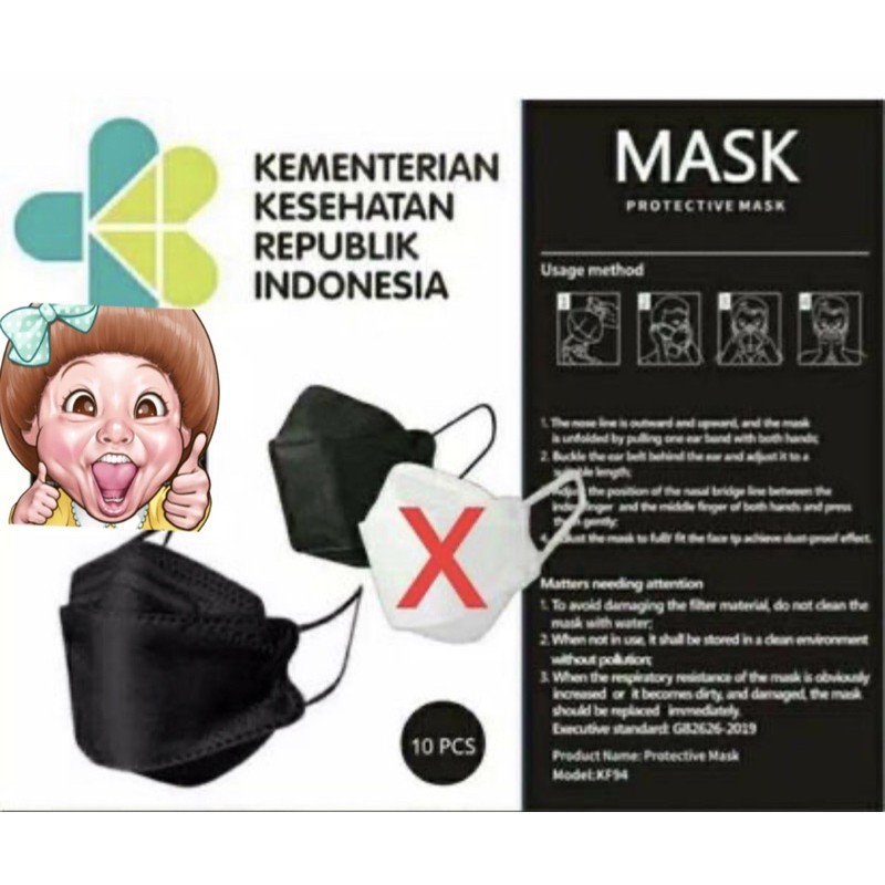 [ Hitam ] [ 1 Bag isi 10 Masker ] Masker KF 94 Hitam / Masker 4 ply Masker Korea KF94 Hitam