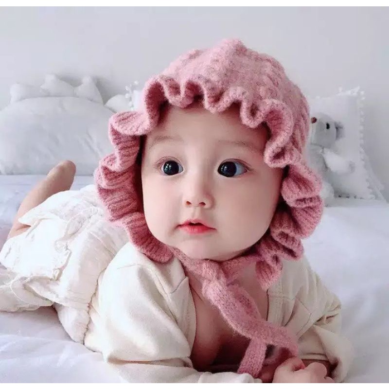 Kupluk rajut renda / Kupluk rajut renda ada talinya / kupluk bahan rajut / kupluk anak lucu / kupluk