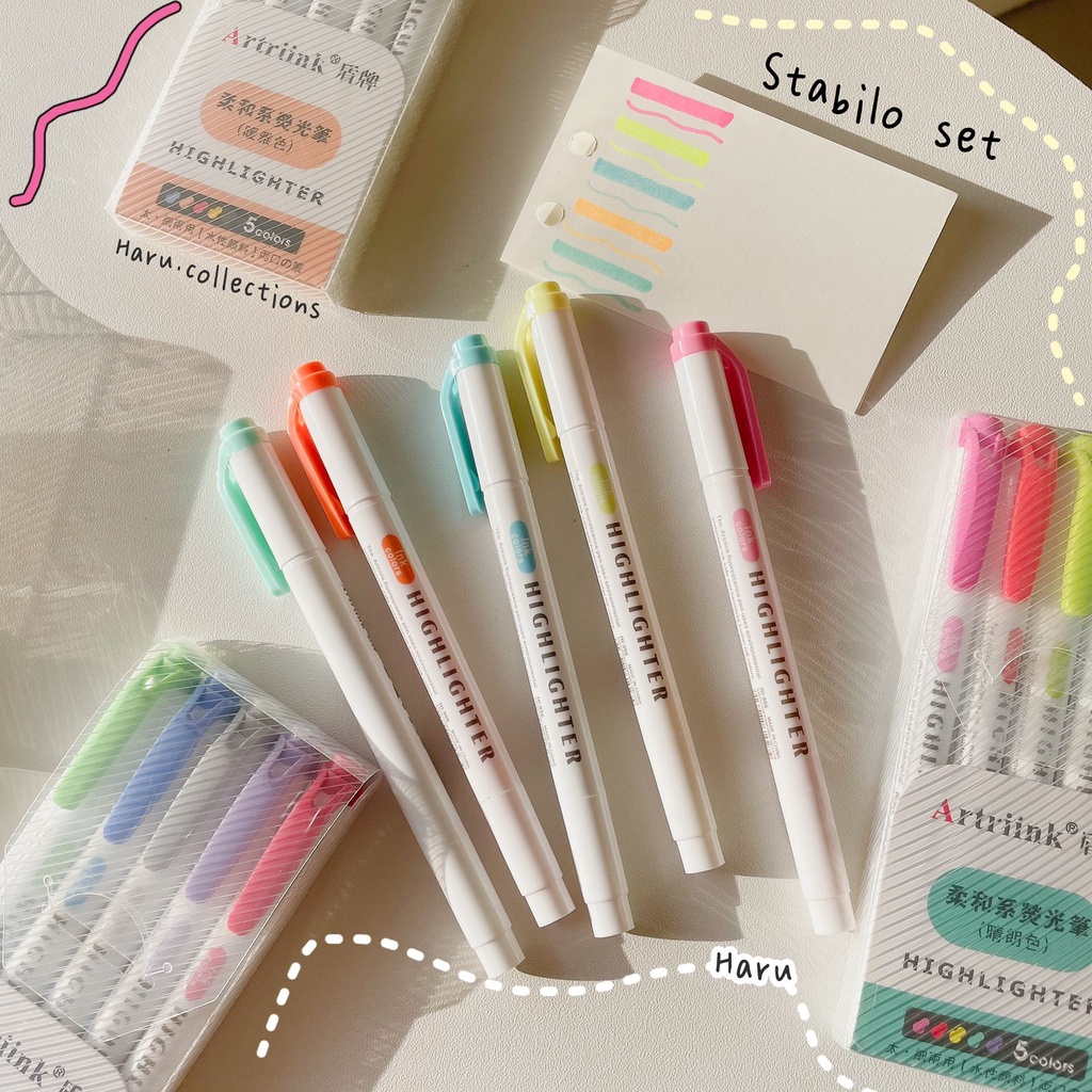 

[HARU] 5pcs Mildliners Set Stabilo Dual Tip Zebra Model / Double-sided Highlighter Brushpen