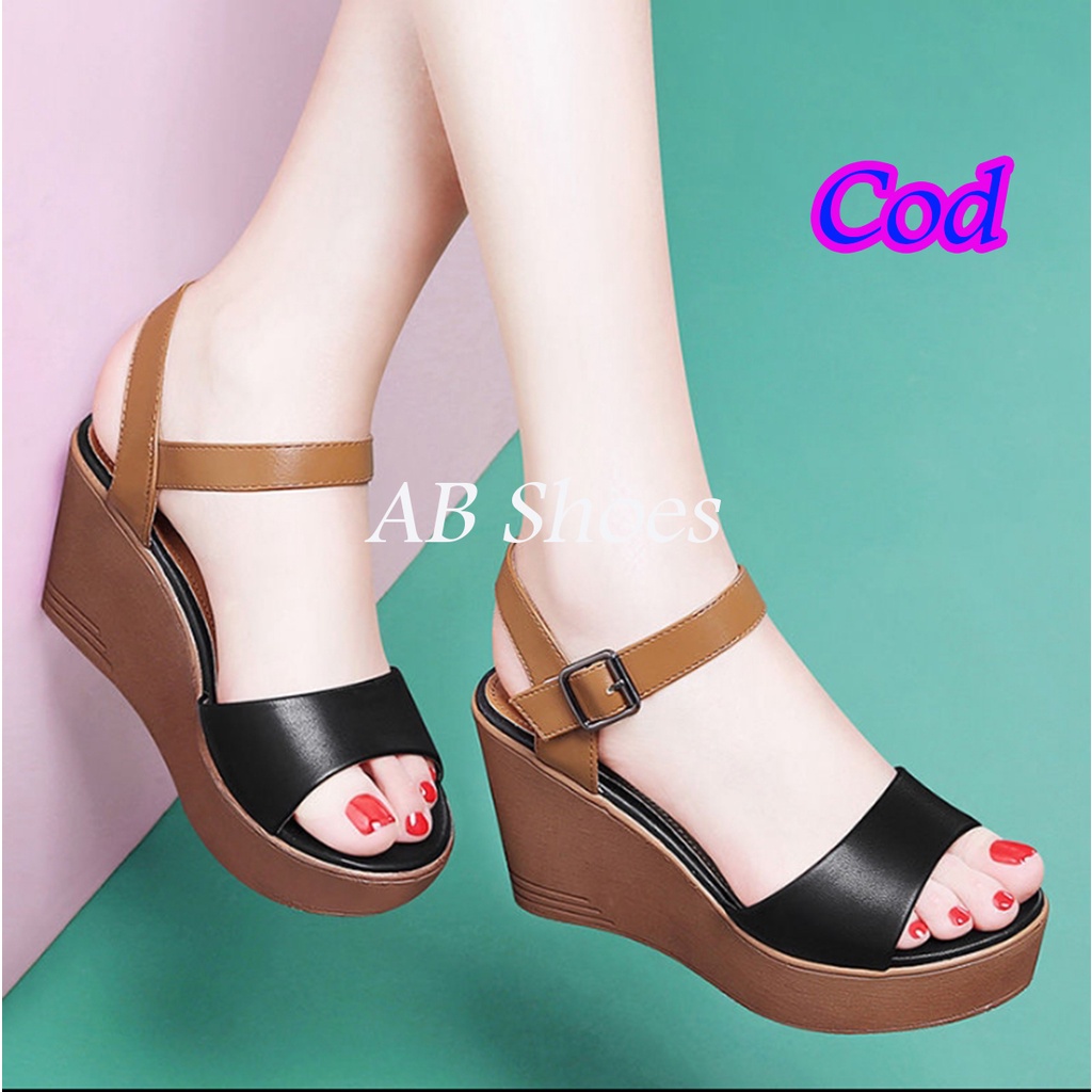 Wedges Wanita Pesta Casual Hitam / Sandal Wedges Wanita Kokop Tali