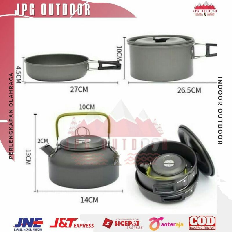 Cooking Set DS 308 Nesting DS308 Plus Teko Teapot Kettle Alat Masak Camping Outdoor Portable