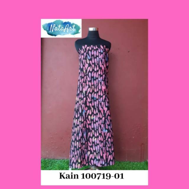 KAIN BATIK KATUN CAP GARUTAN MOTIF IKAN WARNA PINK DAN HITAM 100919-01