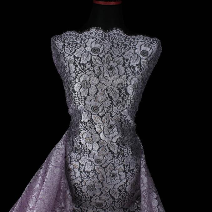 Brokat Perancis Exclusive Motif Bunga Mawar (Lavender) (Alta Moda)*