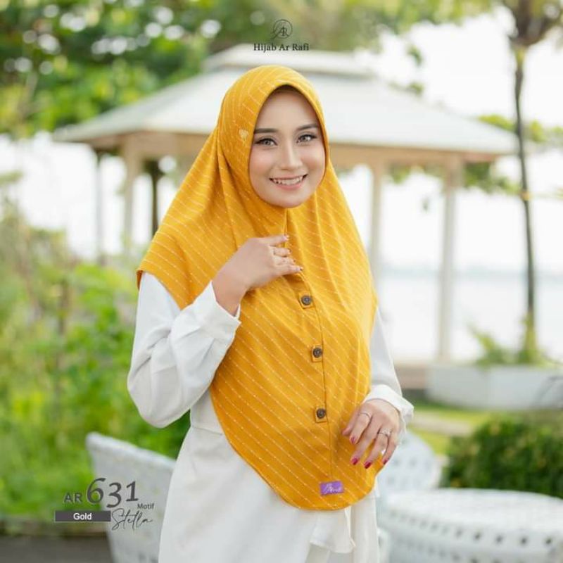 Hijab Arrafi  - Jilbab Kerudung Bergo Instan AR631 Bahan Stella Motif Garis Salur Adem Nyaman Dipaka