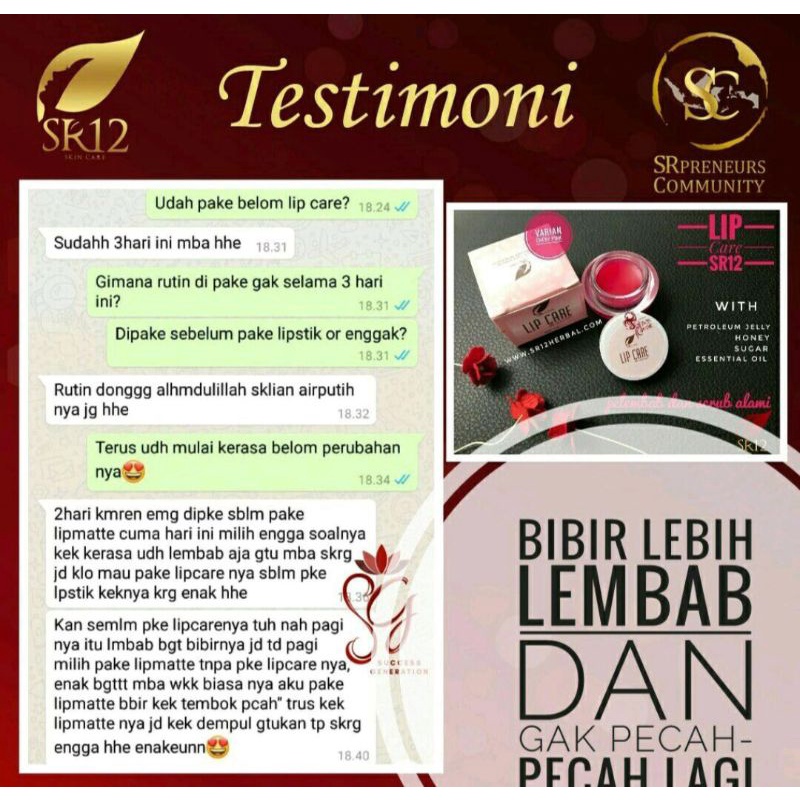 LIP CARE SR12 / PEMERAH BIBIR PERMANEN / LIP BALM / PELEMBAB BIBIR / PENCERAH BIBIR HITAM / LIP CARE BERKUALITAS / LIPCARE SR12 / PERAWATAN BIBIR / LIP CARE ORIGINAL / LIP CARE BPOM