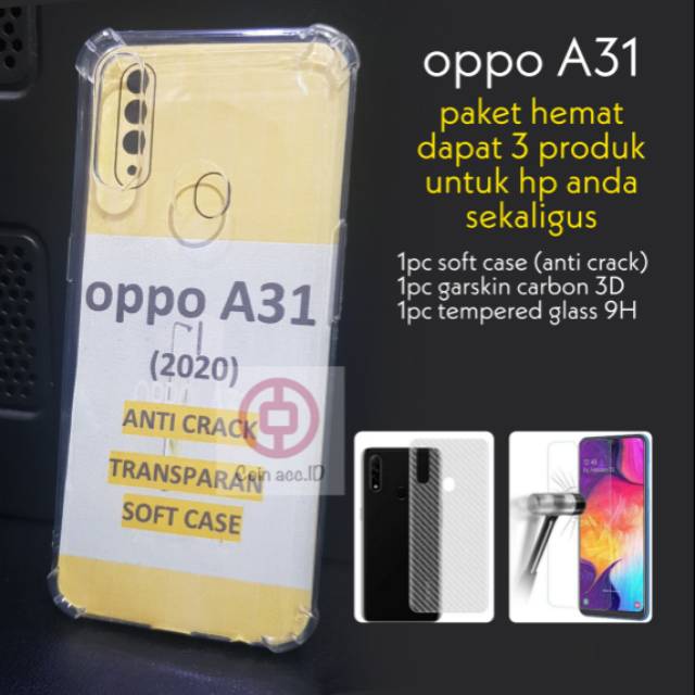 Paket hemat 3in1 SOFT CASE OPPO A31 2020 + GARSKIN oppo A31 + TEMPERED GLASS oppo A31