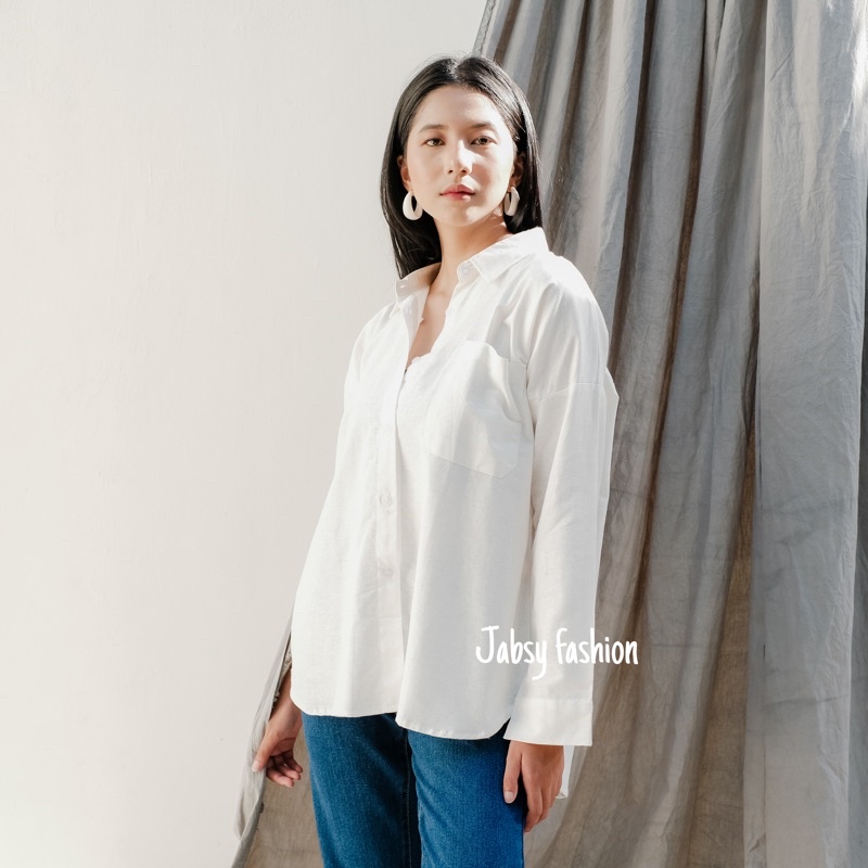 Kemeja Oversize Linen Wanita - Alea Shirt-Alea broken white