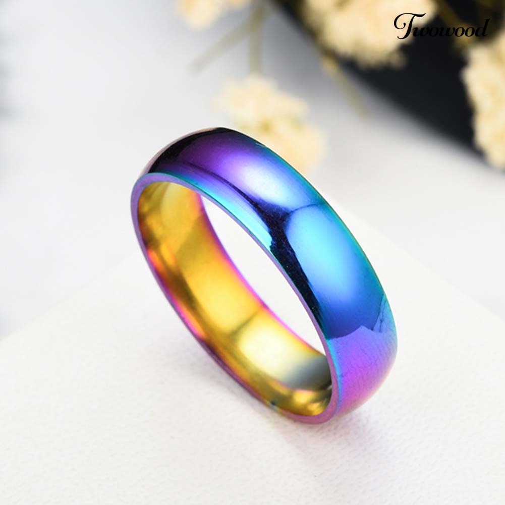 Cincin Pasangan Bahan Stainless Steel Warna Pelangi Untuk Hadiah Pernikahan