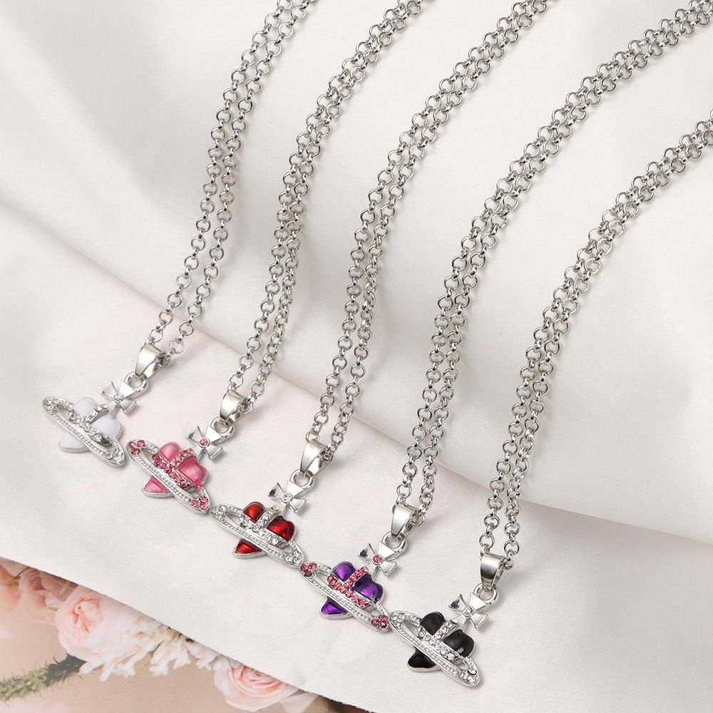 Kalung Choker Rantai Klavikula Bentuk Hati Warna-Warni Gaya Vintage Untuk Wanita