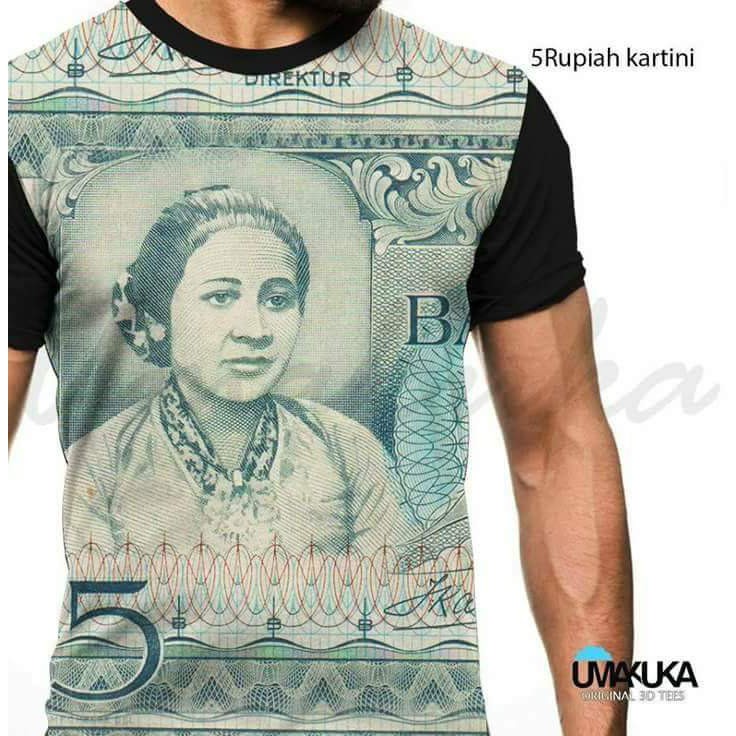 T-Shirt Uang 5 Rupiah Kartini Duit Full Print Baju Kaos 3D Umakuka Premium