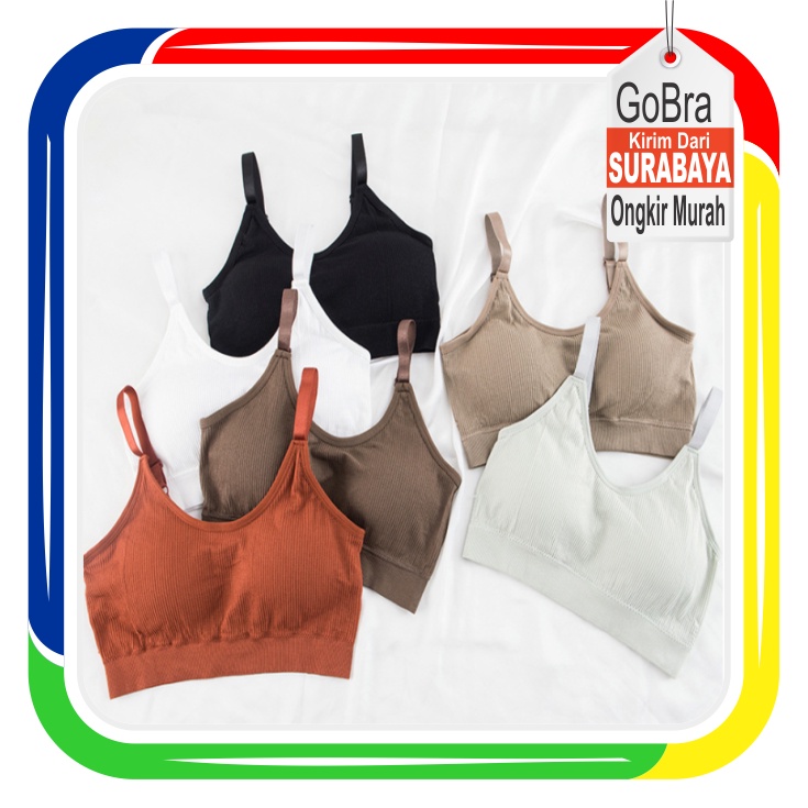 Gobra ♕ PW097 Sport Bra Yoga Wanita Fashion Tanpa Kawat Lembut Model Rompi Import COD