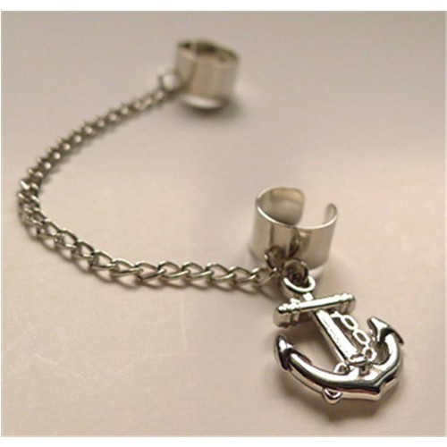 Anting Jepit Model Jangkar Aksen Rumbai Warna Silver untuk Pria / Wanita