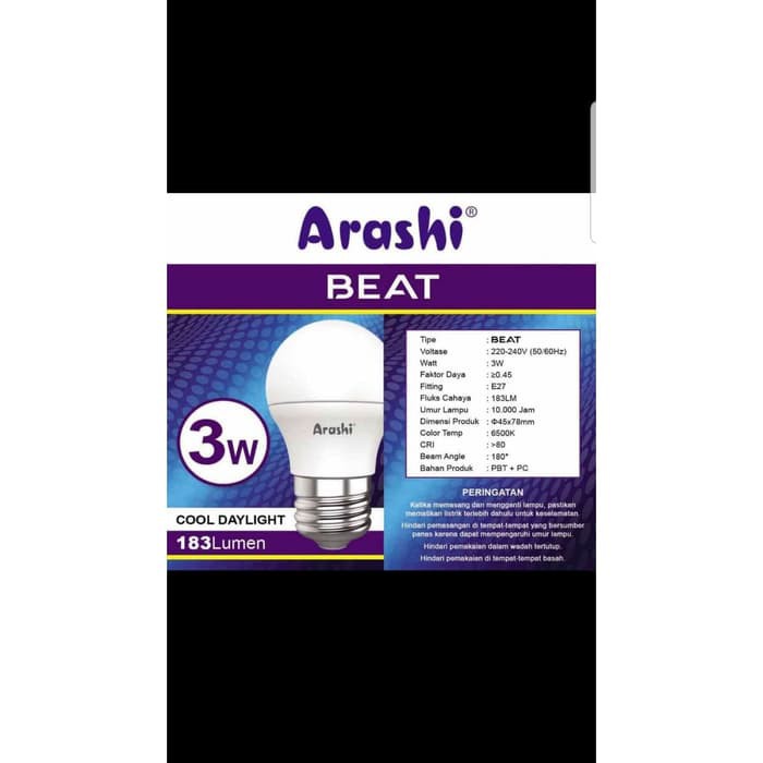 Arashi Lampu Bohlam LED Beat Putih 3 Watt Bulb LED Arashi 3 W 3Wat