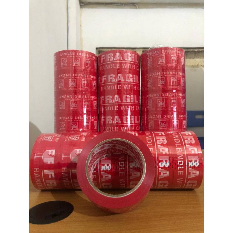 

LAKBAN FRAGILE JANGAN DIBANTING BARANG MUDAH PECAH 48M X 100Y Lucky Tape - Merah