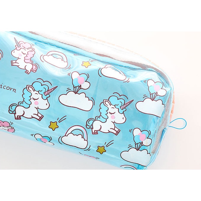 Tempat Pensil Unicorn JUMBO TRANSPARAN / Tempat Alat Tulis Besar Unicorn Tembus Pandang Transparan / Tepak Pensil Kartun Kuda Bertanduk / Wadah Serbaguna Gambar Unicorn