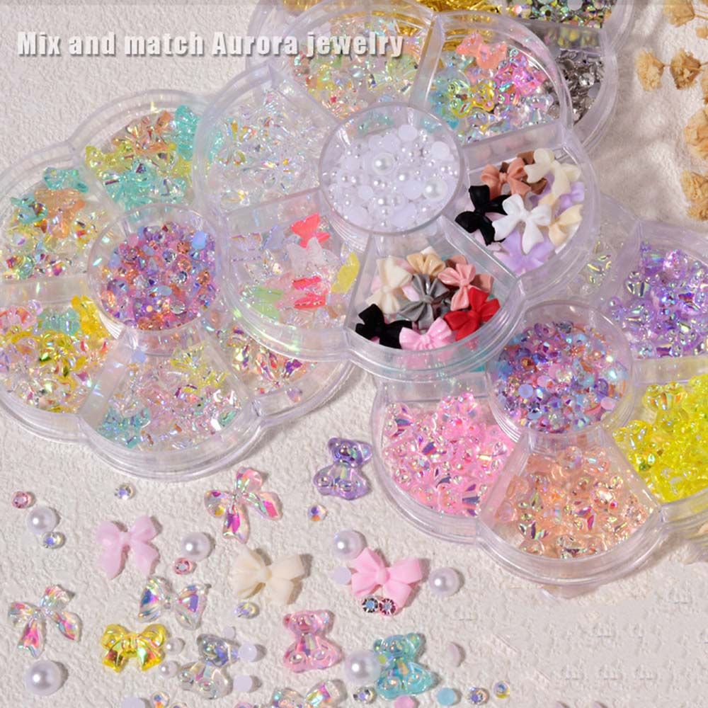 Mxbeauty Hiasan Kuku 3d Transparan Motif Beruang / Hati / Aurora / Berlian Imitasi Untuk Nail Art / Manicure Diy