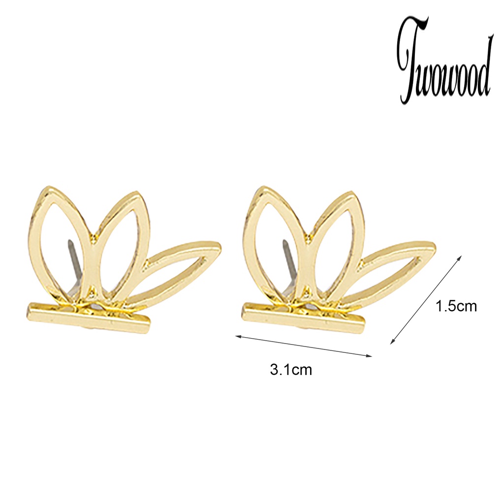 1 Pasang Anting Stud Bentuk Lotus Model Hollow Dua Sisi Untuk Wanita