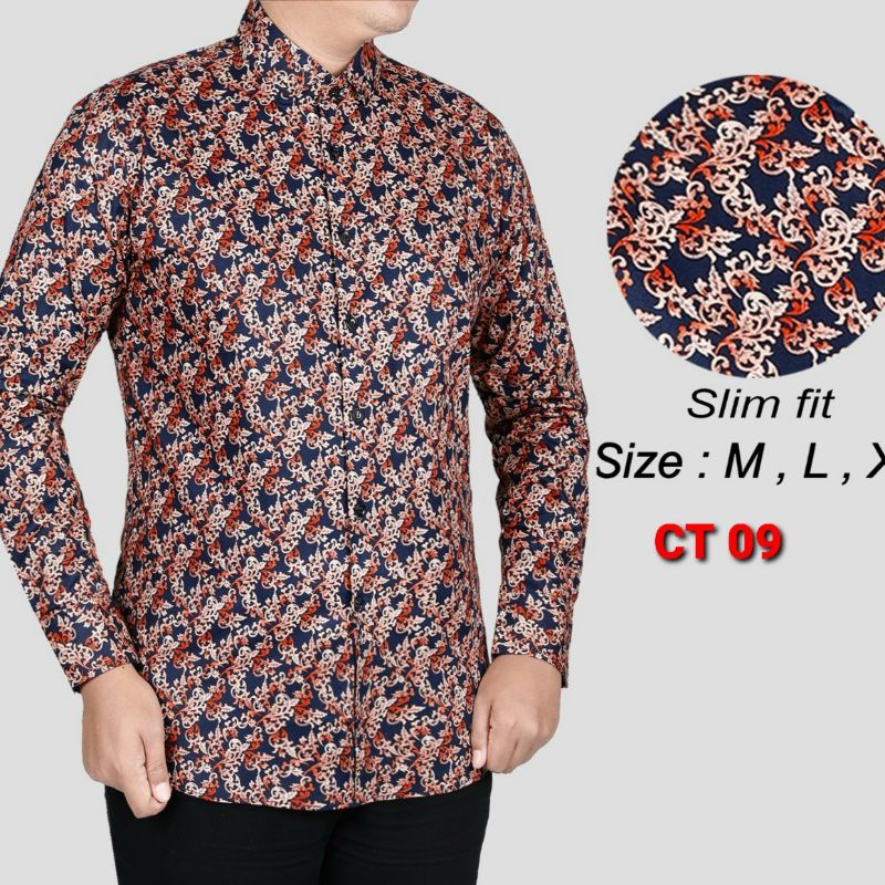 CBS372 HEM KEMEJA BATIK PRIA SLIM FIT BAJU LENGAN PANJANG