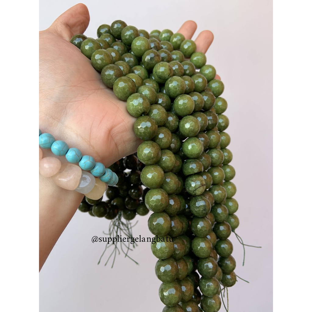 batu beads CUTTING 14mm moss agate hijau kilap grade A aksesoris korea