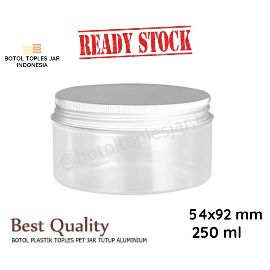 Toples Plastik 250ml - 250gr Tutup Alumunium / PET Jar Tabung Cylinder / CLEAR & TUTUP ULIR NATURAL 