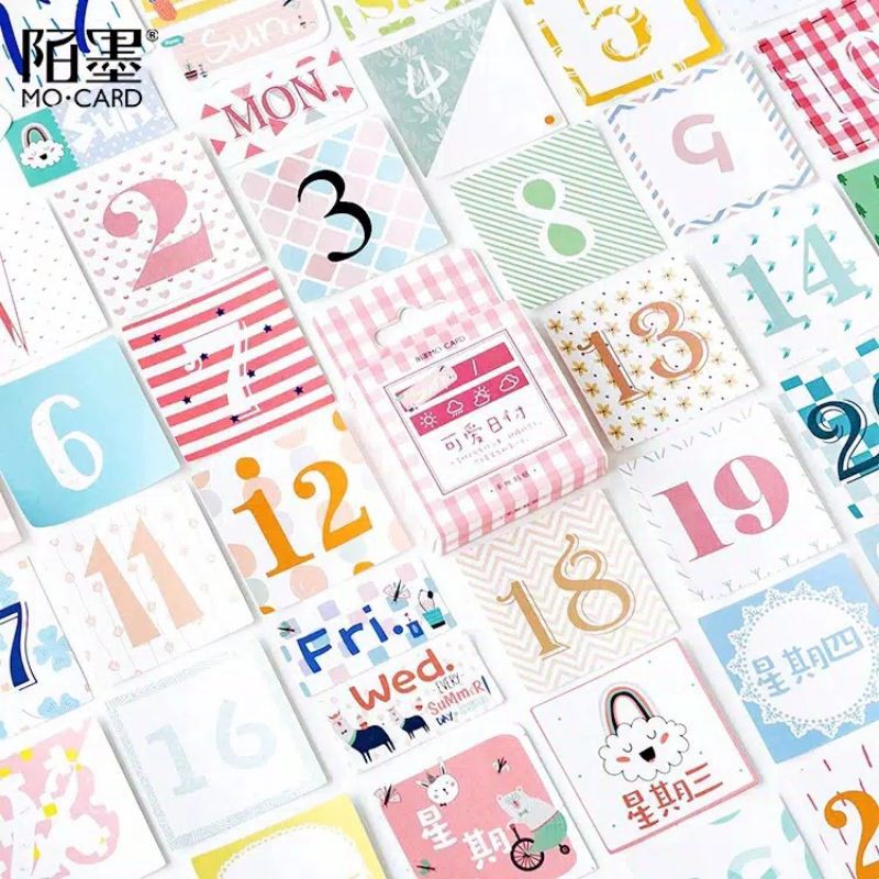 

45pcs Sticker Kalender - Stiker Angka tanggal - memo - sticky notes - DIY Scrapbook warna warni