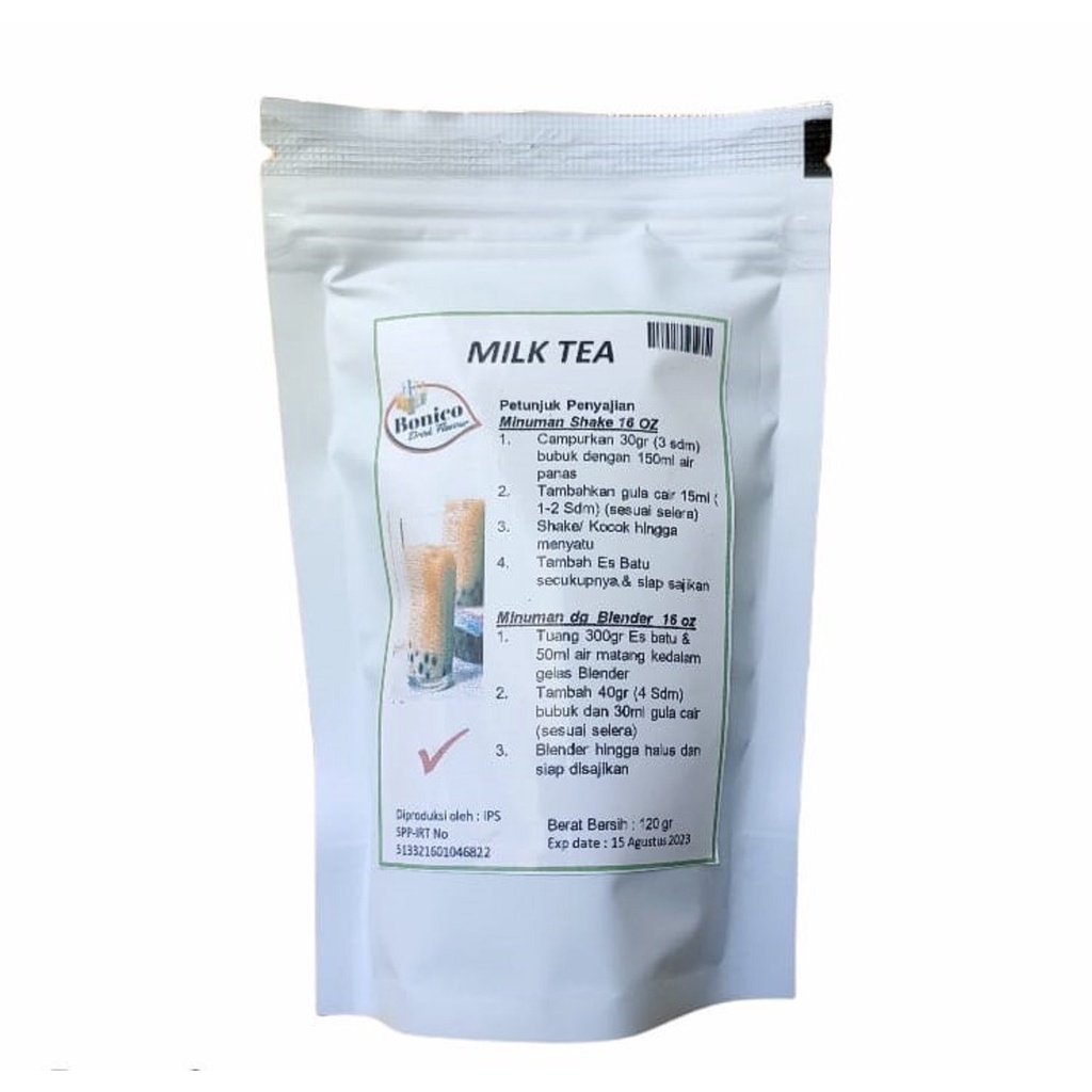 

BONICO MILK TEA drink powder 120gr Bubuk minuman kekinian TEH SUSU ice blend milk shake