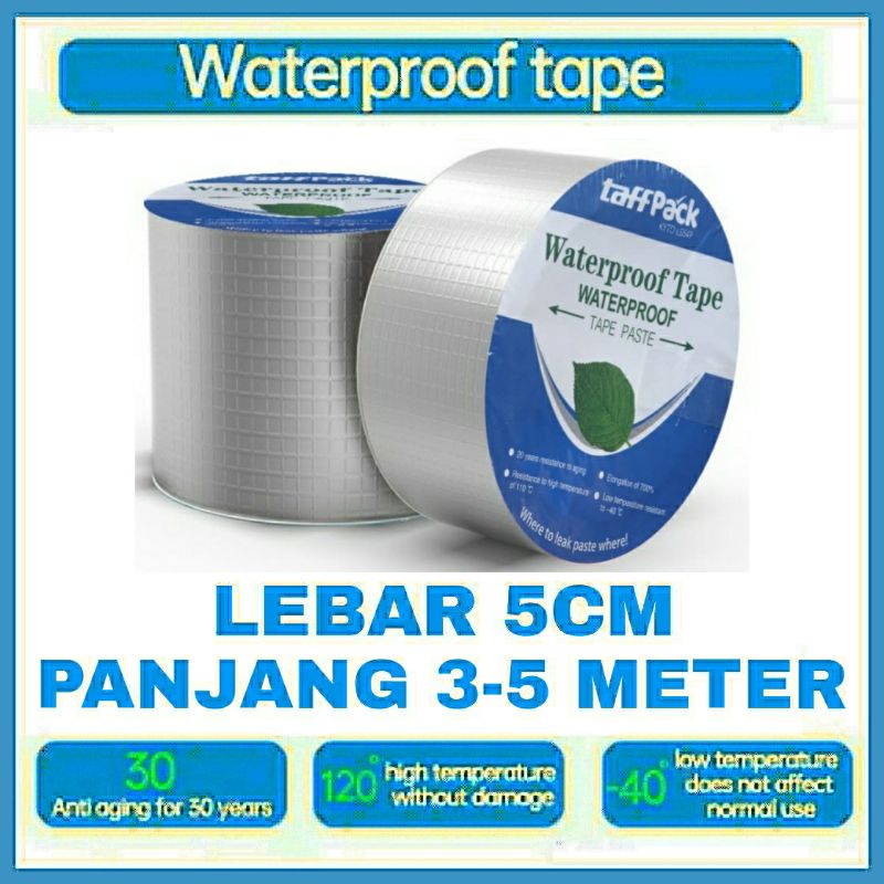 Lakban Aluminium Foil Tape Penambal Atap - Lem Tambal Talang, Seng, Asbes, Genteng. - 5CM X 3 &amp; 5 M.