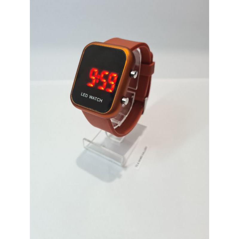 Jam Led watch 1271 original free gift box-Merah bata