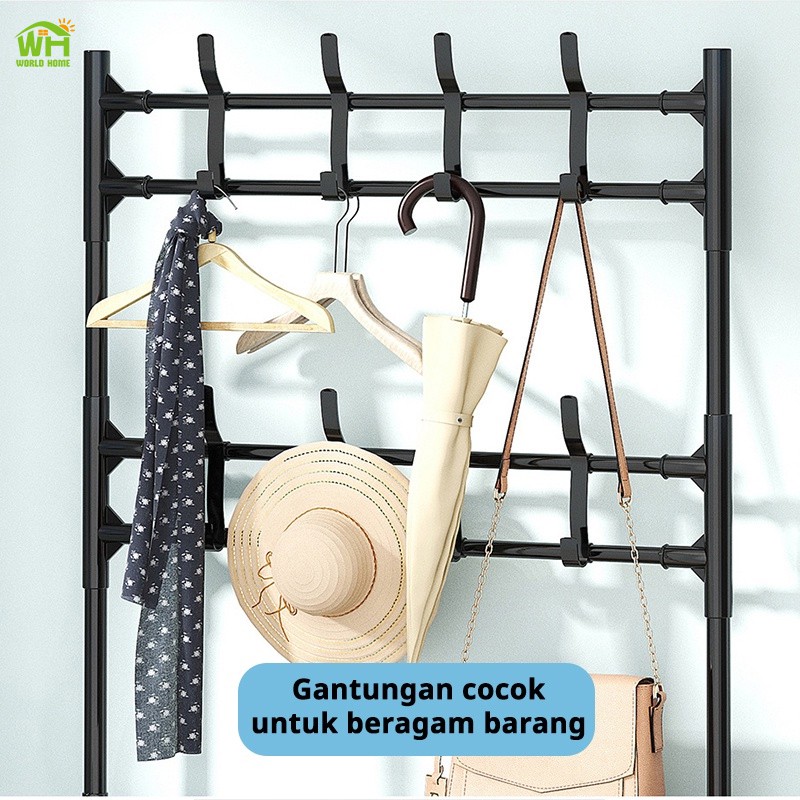 COD Rak Gantungan Baju Rak Sepatu Buku Penyimpanan Jaket Topi Stand Hanger Serbaguna Multifungsi WHFURNITURE