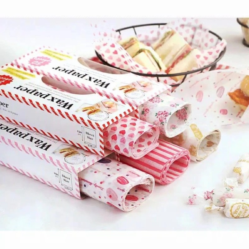 wax paper food grade termurah, pembungkus makanan kertas minyak motif lucu, kue