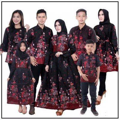 Batik Couple Keluarga Sania Ruffle Ori Ndoro Jowi Dnt Motif Sakura Merah