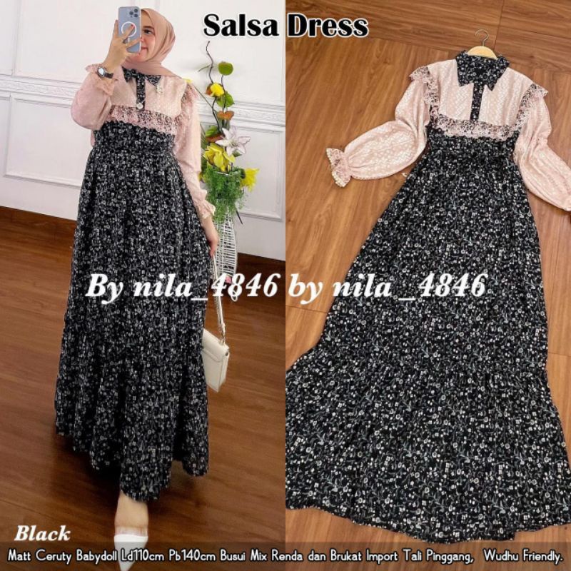 Gamis Salsa Dress Maxy  Mix Brukat Malika || Realpict (COD Bayar Ditempat)