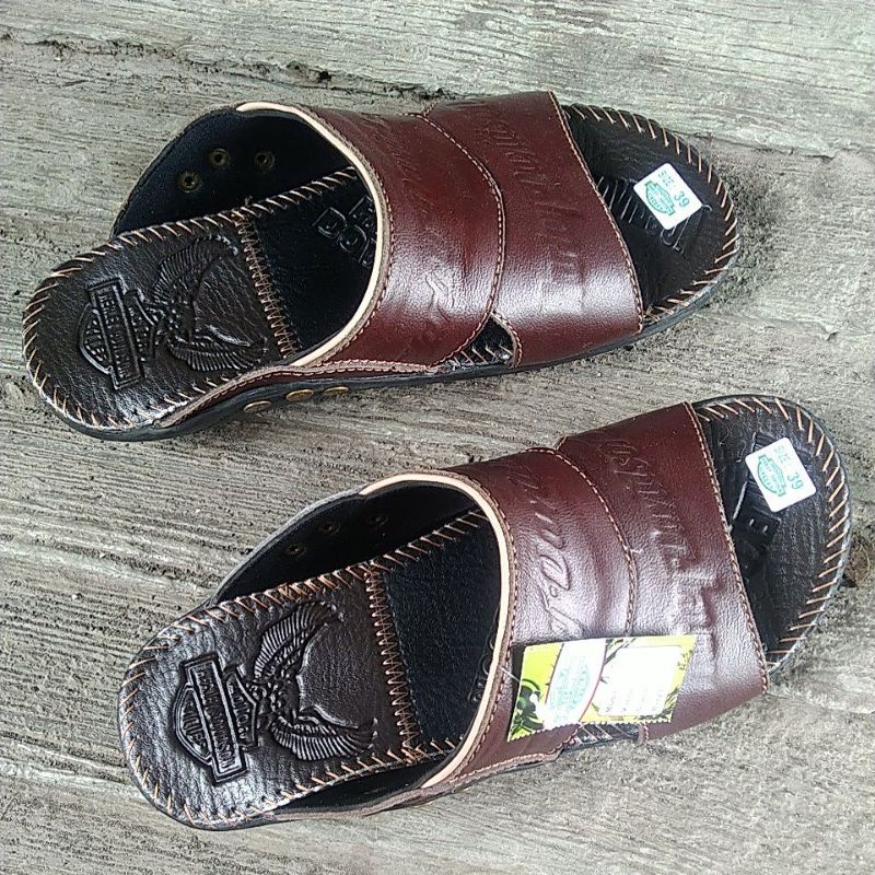 sandal kulit asli slip-on HR 2 coklat nyaman dipakai