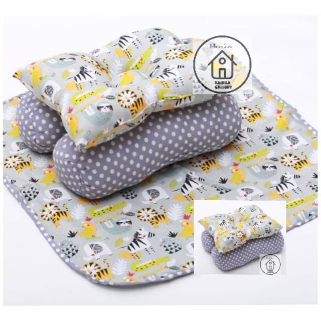 PERLAK SET BAYI/ALAS OMPOL KASUR BAYI/MATRAS BAYI WATERPROOF motif grey zoo