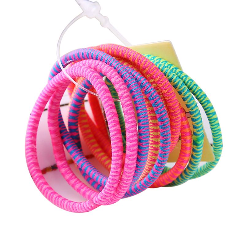 Zzz 10Pcs Anak Perempuan Karet Elastis Gelang Neon Warna-Warni Tali Rambut Bergelombang Spi