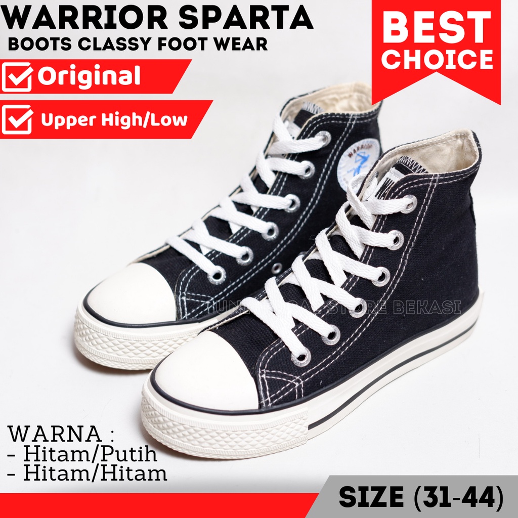 Sepatu Anak Sekolah Laki Perempuan Warrior warior Classic Original spatu anak skolah SD SMP SMA Hitam Putih Tali