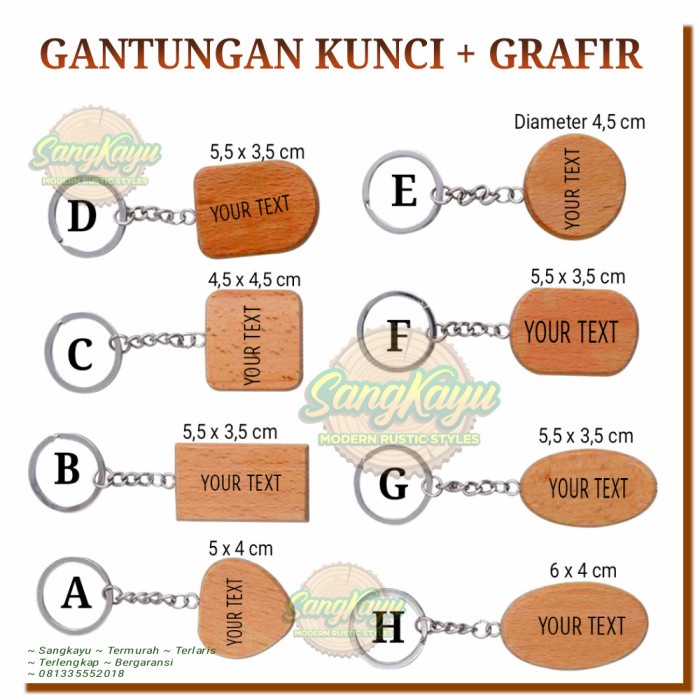 Gantungan kunci custom nama grafir kayu laser Gantungan kunci unik - KAYU MAHONI, Model G