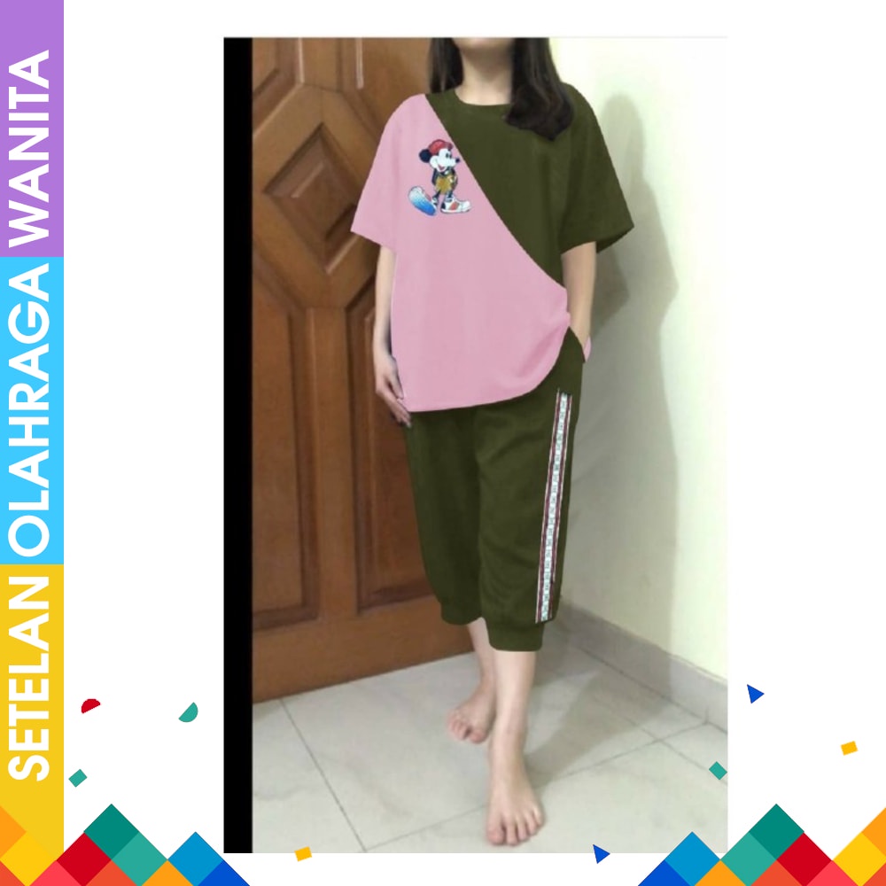 Setelan Baju Senam Baju Aerobic Baju Zumba Olahraga Panjang Muslim Army Rok Hijau leotard lengan p