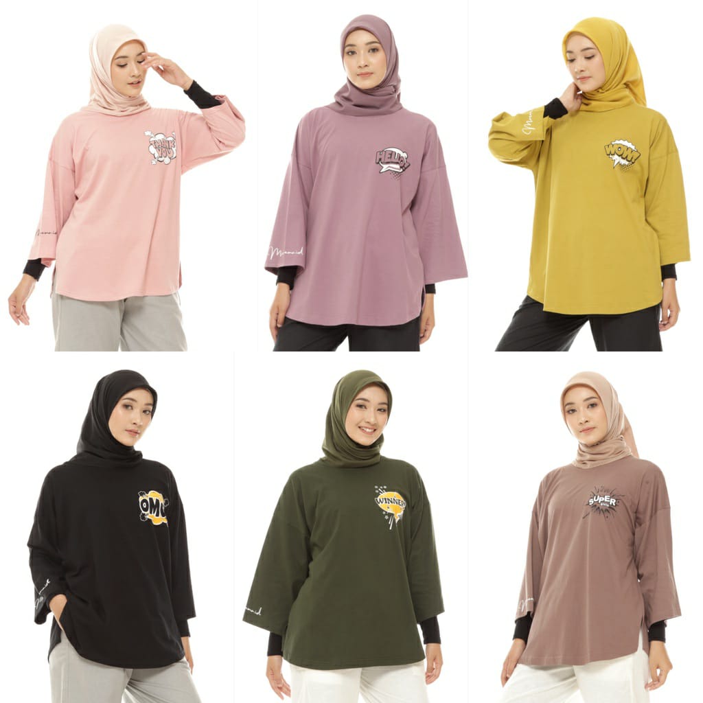 New Atasan Tunik Kaos Mareema OVERSIZE / Blus Pakaian Wanita Muslim Muslimah