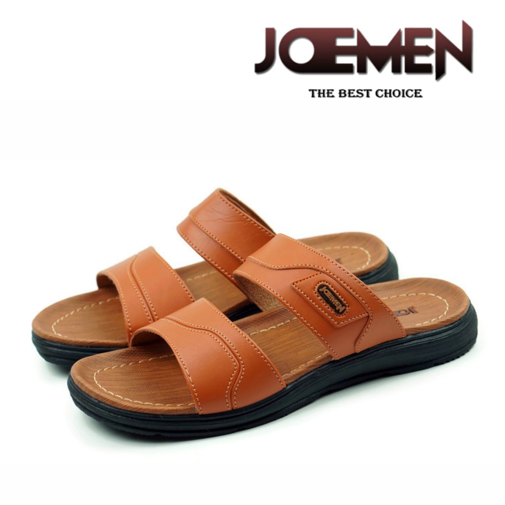 Joemen Sandal Pria Kulit Joemen S 06 Original Pria Sandal Slop Import-Coklat Muda