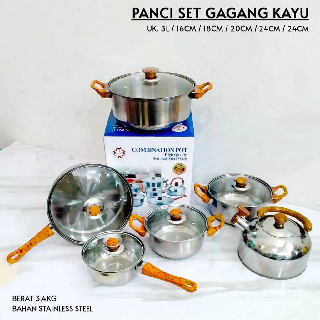Panci set Cookware 12 PCS Kombinasi Teko Serbaguna Stainless Steel Combination Pot Alat Dapur