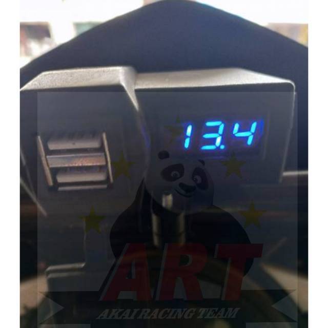 Volt Meter Amper Aki Digital + Dual Port Usb Charger Universal Jepit Distang