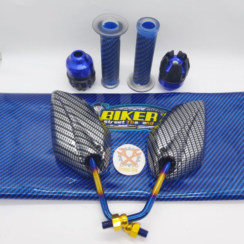 kulit jok biker karbon+spion Jupiter karbon twotone+Jalu as cnc+grip karbon universal motor Yamaha