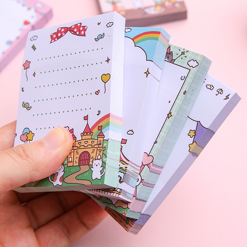 100 Sheets Korean Cartoon Sticky Notes Student Message Note Book Office Guestbook