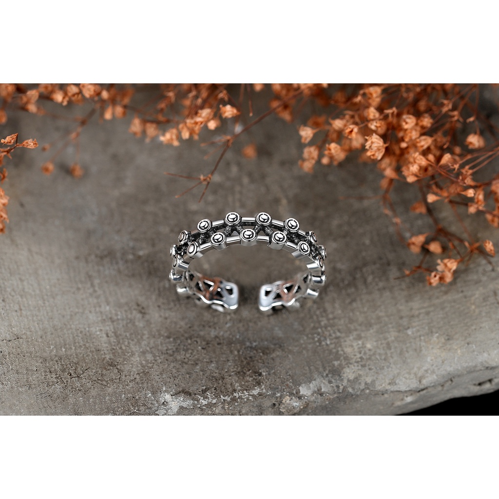 925 Perak Cincin Untuk Wanita/pasangan Cincin yang Dapat Disesuaikan Berongga strip Perhiasan Retro JZ00069