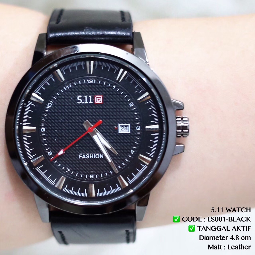 Jam tangan pria TANGGAL AKTIF 5.11 tali kulit leather fashion cowok grosir ecer