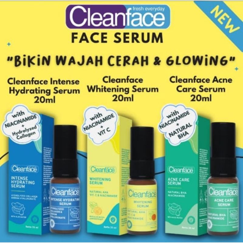 CleanFace Serum Wajah/Hydrating Serum/Whitening/Acne