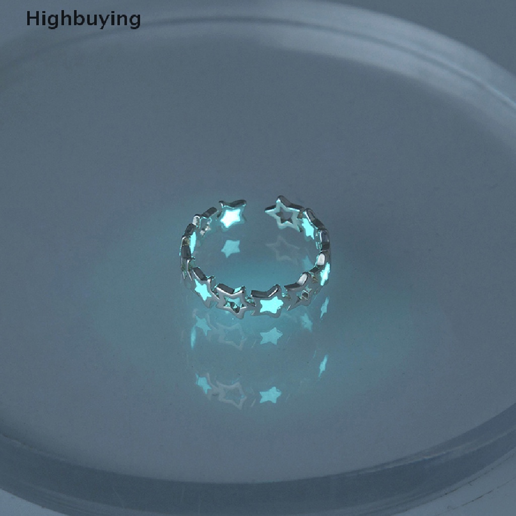 Hbid Cincin Adjustable Desain Bintang Hollow Luminous Glow In The Dark Warna Silver Untuk Wanita