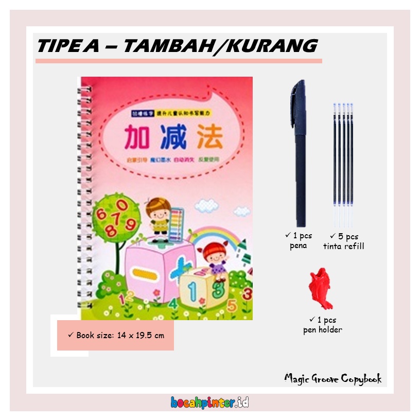 Magic Groove Copybook | Belajar Menulis Ajaib | Prewriting / Pra - Menulis | Mainan Edukasi Anak-A - Tambah/Kurang