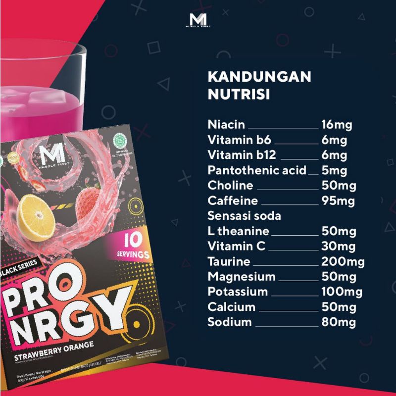 M1 Muscle First Pro Nrgy Pre Workout 10 sachet 10 servings Musclefirst Pro Energy Pronrgy Suplemen untuk Olahraga